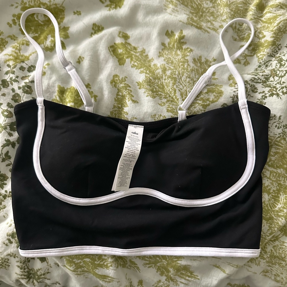 ALO Airbrush Streamlined Bra Tank Yoga Black and White Sports Bra